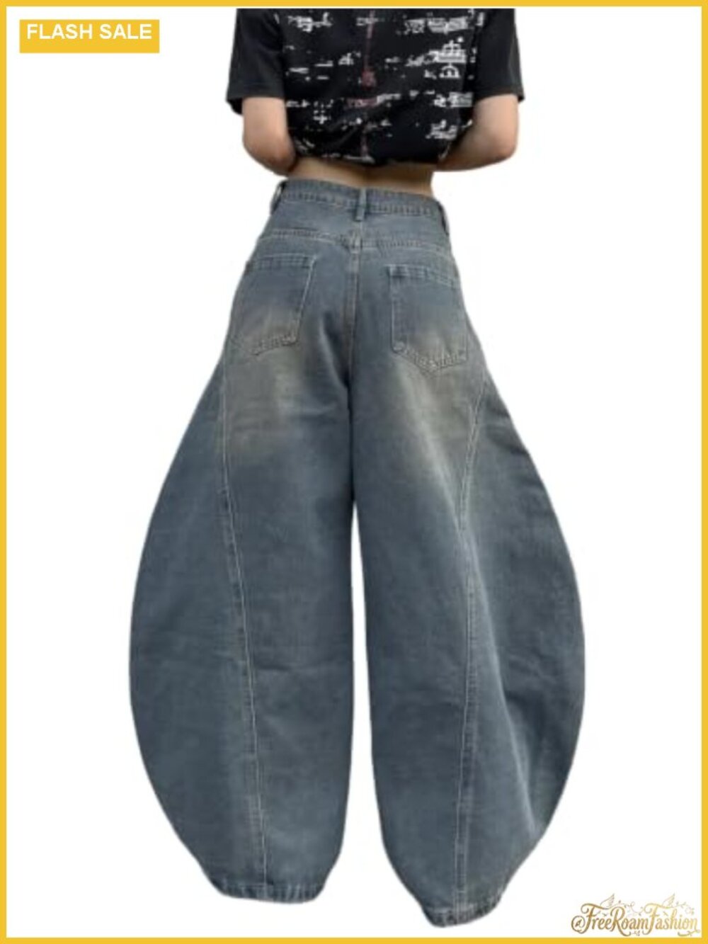 Women's Baggy Barrel Jeans Wide Leg Loose Denim Pants Cargo Pocket